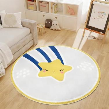 Imagem de Lacomfy Tapete infantil estrelas bege redondo tapete macio para sala de jogos infantil chique arco-íris tapete infantil lavável tapete antiderrapante para quarto, berçário, sala de estar, 1,2 m