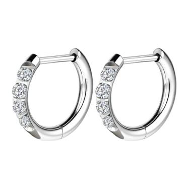 Imagem de KASFREE Brincos de argola de titânio G23 para orelhas sensíveis, pequeno brinco de cartilagem prata para mulheres 18 G para piercing múltiplo, Zircônia cúbica, Zircônia cúbica