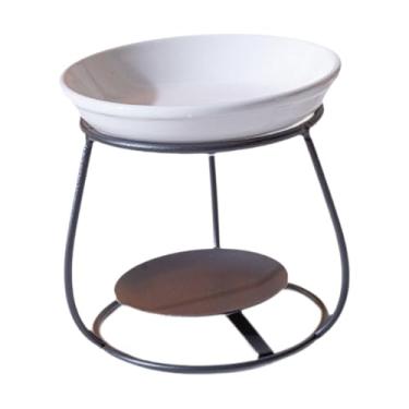 Imagem de IEUDNS Queimador de óleo essencial, queimador de cera perfumada, forno europeu, difusor de aromas de cerâmica, aquecedor de óleo com estrutura de ferro para, Preto