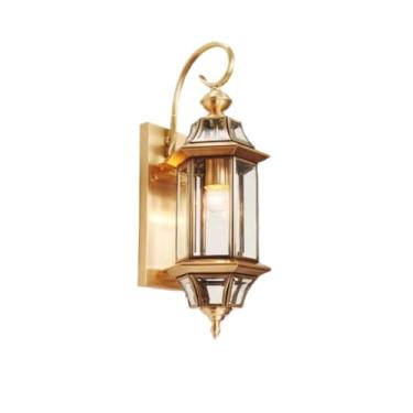 Imagem de Luminária de parede externa, toda em cobre à prova d'água, estilo americano, para entrada, corredor de pátio de casa, jardim (tipo D, luz transparente)