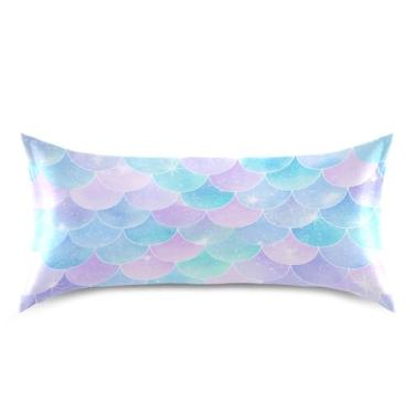 Imagem de Blueangle Linda fronha de cetim com escamas de sereia para cabelo e pele, fronha de seda, tamanho king (50,8 x 101,6 cm) - Capas de almofada de cetim refrescantes com fecho de envelope (1)