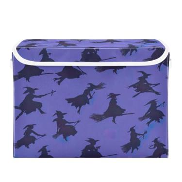 Imagem de ATTX Cestos de armazenamento dobráveis com tampas - Cestas dobráveis de armazenamento de vassoura de Halloween para armário, quarto, organização de escritório (42 x 32 x 30 cm) #35