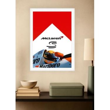 Imagem de Quadro McLaren Senna Marlboro com Vidro e Moldura Branca Tamanho:21cm 