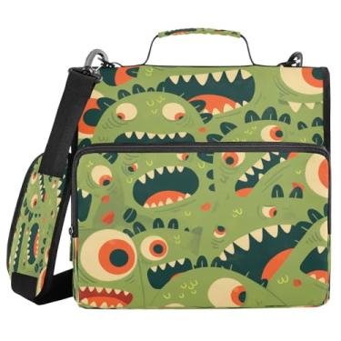 Imagem de Blueangle Fichário com zíper de olhos de monstro de desenho animado, bolsa de 3 anéis de 3 anéis, comporta 500 páginas, organizador de zíper com vários bolsos com alça e alça ajustáveis (415)