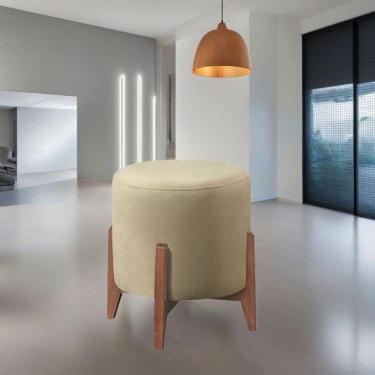 Imagem de Puff Estofado Decorativo Sala Redondo Luxo Londres Linho Bege
