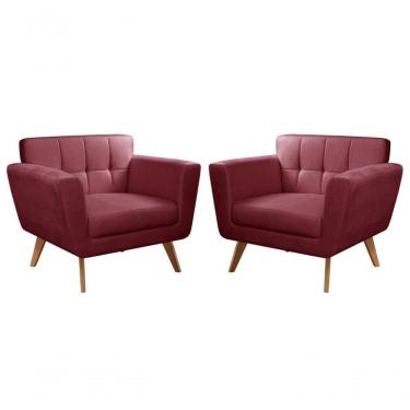 Imagem de Conjunto 2 Poltronas Bruna Confortável Decorativa Moderna - Suede Bordô 110