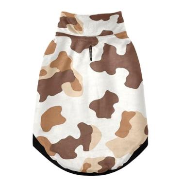 Imagem de SEHANY Casaco de cachorro marrom e branco com estampa de vaca para cães pequenos, superquente à prova de vento, jaqueta de inverno macia e aconchegante para clima de neve fria com coleira para animais