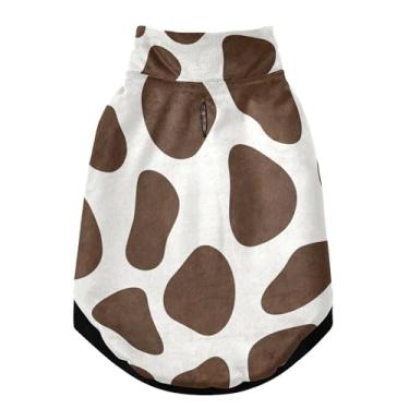 Imagem de SEHANY Casaco de cachorro marrom e branco com estampa de vaca para cães pequenos, superquente à prova de vento, jaqueta de inverno macia e aconchegante para clima de neve fria com coleira para animais