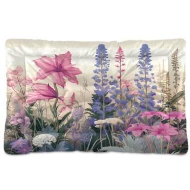 Imagem de SEHANY Cama de jardim para cães com flores vibrantes, cama de gato com fundo antiderrapante, cama de canil, colchão macio para animais de estimação, lavável para cães pequenos, médios e grandes, gatos