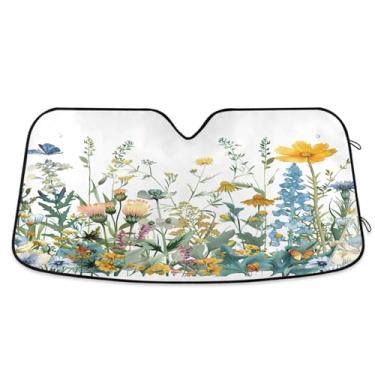 Imagem de ATTX Pára-brisas de carro de ervas e flores coloridas 144.8 cm x 80.0 cm Protetor solar universal com proteção UV, persiana de janela frontal automática dobrável para Sedans SUVs caminhões #85