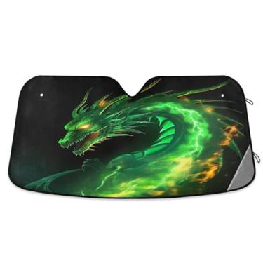 Imagem de ATTX Para-brisa de carro dragão verde para-sol 144.8 cm x 80.0 cm escudo solar universal com proteção UV, persiana de janela frontal automática dobrável para caminhões Sedans SUVs #412