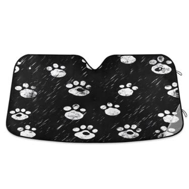 Imagem de ATTX Para-brisa de carro com estampa de pata de cachorro 134.6 cm x 59.7 cm escudo solar universal com proteção UV, persiana de janela frontal automática dobrável para Sedans SUVs caminhões #262