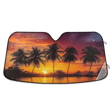 Imagem de ATTX Palmeiras de coco pára-brisas para carro 134.6 cm x 59.7 cm escudo solar universal com proteção UV, persiana de janela frontal automática dobrável para caminhões Sedans SUVs #338