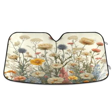 Imagem de ATTX Herbal Wildflowers para-sol para para-brisas de carro 139.7 cm x 70.1 cm Protetor solar universal com proteção UV, persiana de janela frontal automática dobrável para Sedans SUVs caminhões #995