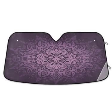 Imagem de ATTX Para-brisa de carro mandala roxa 139.7 cm x 70.1 cm escudo solar universal com proteção UV, persiana de janela frontal automática dobrável para caminhões Sedans SUVs #135