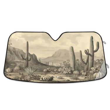 Imagem de ATTX Para-brisa de carro vintage cacto 134.6 cm x 59.7 cm escudo solar universal com proteção UV, persiana de janela frontal automática dobrável para caminhões Sedans SUVs #631