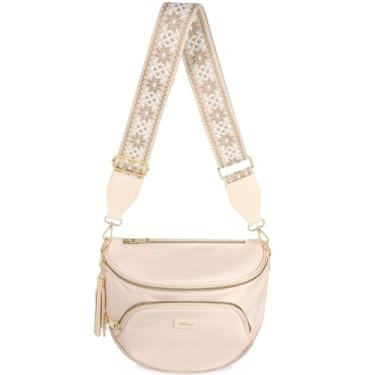 Imagem de HILAEX Bolsa tiracolo quadriculada antifurto espaçosa bolsas femininas pochetes de nylon bolsa leve carteira para viagem, Bege, Casual