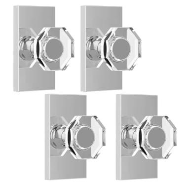 Imagem de HIEMEY Maçaneta de porta meio falsa de cristal de vidro octogonal cromado polido, dobrável sem giro e maçanetas de armário, pacote com 4
