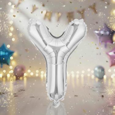 Imagem de Balões grandes de letras prateadas Y de 81 cm, balões de alfabeto Mylar preenchidos com hélio para festas de aniversário e decorações de aniversário, suprimentos de decoração de festa de prata grandes