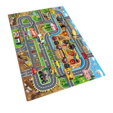 Imagem de Conjunto Carrinho com Tapete Ilustrado e Acessórios de Trânsito, 80x70 cm, Plástico e Tecido Sintético, Verde, 3+ Anos, 2 Carrinhos Inclusos