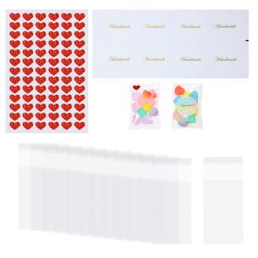 Imagem de ONLYKXY 100 unidades de saco autovedante de plástico transparente com adesivos decorativos para embalagem de panificação, bolsas de manga macia envelope resselável para joias, lanches, fotos