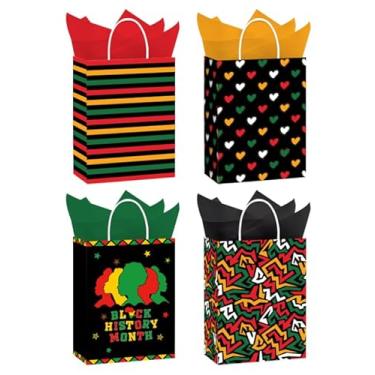 Imagem de Whaline 24 peças de sacos de presente de papel do mês da história negra com alças e papel de seda para embrulho de doces de Natal afro-americano