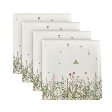 Imagem de Horaldaily Guardanapos De Pano Primavera Verão 18 X 18", Flores Silvestres Florais Festa Jantar Decoração Lavável Conjunto 4