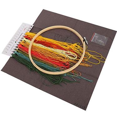 Imagem de Kit de bordado DIY Flor tridimensional ponto cruzado feito à mão com moldura de aro de 20 cm para iniciantes Conjuntos de bordado artesanal de decoração para casa (Bambu e flores amarelas (incluindo bambu de 20cm)