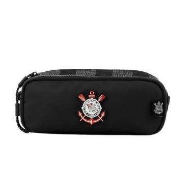 Imagem de Estojo Duplo Corinthians Infantil Meninos Escolar Timão Cor:Preto, Pre