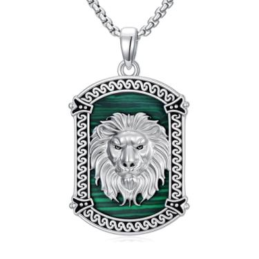 Imagem de IMZM Colar de leão masculino com pingente de cabeça de leão malaquita, presente de aniversário de aniversário para irmão, filho, pai, marido, namorado, ele