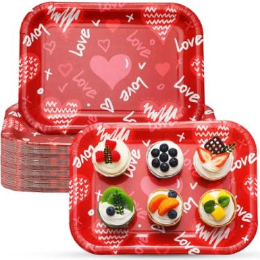 Imagem de Ziliny 24 peças, pratos de papel descartáveis, dia dos namorados, 33 x 23 cm, bandeja retangular, dia dos namorados, feliz dia das mães, suprimentos de festa de casamento para comida, lanches,