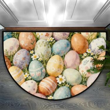 Imagem de Bardic Tapete de porta meio redondo para entrada interna, ovos de páscoa, antiderrapante, tapetes de banheiro absorventes 61 x 91 cm, tapetes semicírculos, tapetes de área para casa, cozinha, pátio