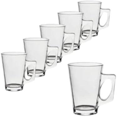 Imagem de Conjunto canecas transparente de vidro, design simples, bebidas refrescantes, 265ml, util.