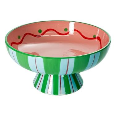 Imagem de Tigela de cerâmica com pé de 22 cm para decoração de casa – Tigela decorativa de frutas, doces ou porta-chaves para mesa de entrada, tigelas de pedestal de cerâmica para balcão de cozinha ou mesa de