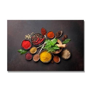Imagem de NHLDZYH Arte de parede colorida de especiarias e colher de tempero | Decoração de cozinha vintage | Arte moderna para casa e sala de jantar. B01. Tela somente 80x120cm-31,5x47,3 pol