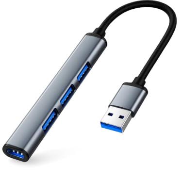 Imagem de Hub USB 3.0 4 Portas Ultra Slim com Cabo – Alta Velocidade 5Gbps, Expansão para Notebook, PC, Smart TV e Console, Plug & Play