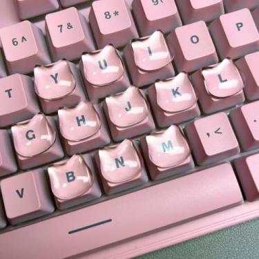 Imagem de Adesivos de teclado elevados para gatos para unhas longas, capas de teclado de resina para digitação confortável para digitação e jogos usando no laptop desktop, elevação de tecla Kitty para proteção