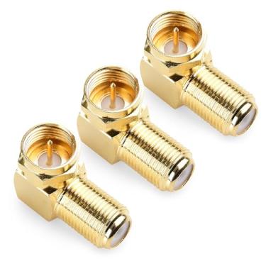 Imagem de Cable Matters Pacote com 3 adaptadores coaxial de ângulo direito RG6 banhado a ouro tipo F (conector coaxial de 90 graus, conector de cabo coaxial macho para fêmea)
