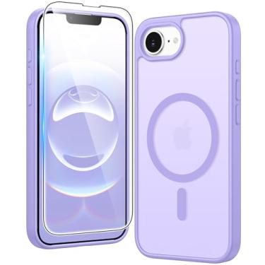 Imagem de FNTCASE Capa para iPhone 16e: Capa fina magnética fosca translúcida fosca de grau militar à prova de choque | Capas protetoras duráveis à prova de quedas finas (G-roxo)