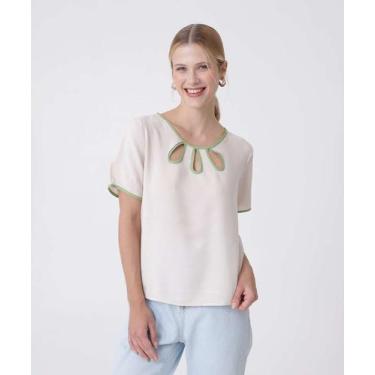 Imagem de Blusa Feminina Recorte Vazado Manga Curta Marisa-73016, Bege, P