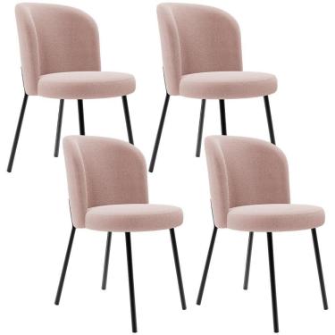 Imagem de Kit 4 Cadeiras Sala De Jantar Estofada Gavi L02 Bouclê Rosê - Lyam Decor