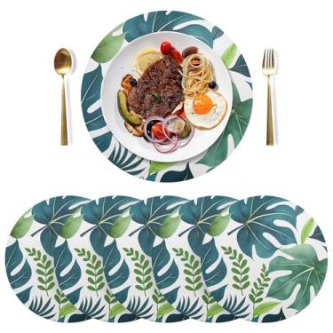 Imagem de Conjunto de 6 jogos americanos de PVC com folhas tropicais, redondo, 38 cm, para uso ao ar livre, para mesa de pátio, laváveis, para festa de Natal