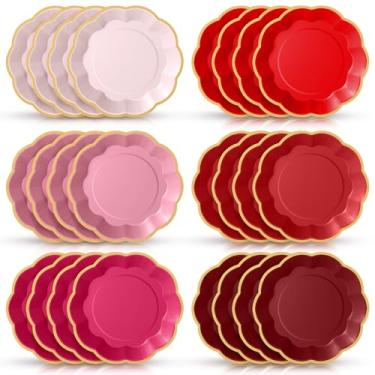 Imagem de Tiangrid 72 peças de pratos de papel gradiente de 22 cm, pratos de sobremesa descartáveis para jantar, casamento, aniversário, festa nupcial, 6 cores (vermelho e rosa)