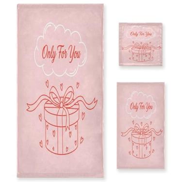 Imagem de Wassud Conjunto de 3 toalhas de banho com padrão de dia dos namorados, toalhas supermacias e absorventes para banheiro, toalhas de banho de secagem rápida, toalha de banho para academia, spa, hotel