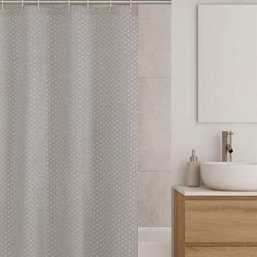Imagem de Cortina de Banheiro Com Ganchos, Elegante e PráTica, Que Confere Um Toque de ElegâNcia e Requinte Ao Seu Banheiro.(Cinza)