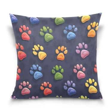 Imagem de Wassud Capas de almofada decorativas de pata de cachorro arco-íris 50 x 50 cm para sofá, sofá, casa, casa de fazenda, decoração de quarto