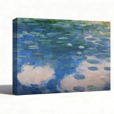 Imagem de Arte de parede em tela de paisagem de campo de flores silvestres azuis, impressão de pintura a óleo do nascer do sol, decoração de parede de casa de campo para sala de estar, quarto, pronto para