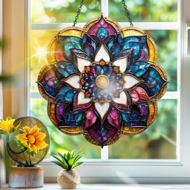 Imagem de Acrílico colorido, apanhador de sol, decoração de janela pendurada com flores, arte de parede de arco-íris, para varanda, interior e exterior, jardim, enfeites de Natal, decoração 19 x 19 cm, CH#93