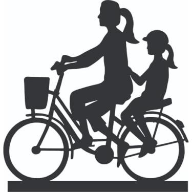 Imagem de Enfeite Decorativo de Mesa Silhueta Família em MDF para Sala Quarto Escritório Decoração Moderna (Mãe e Filha de Bike SL-F04)