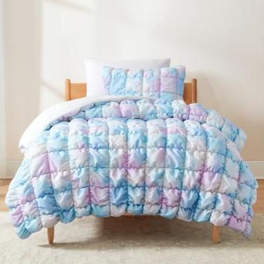 Imagem de Lush Decor Conjunto de edredom acolchoado Puff, conjunto de 2 peças, arco-íris - conjunto de cama infantil - colcha tie dye em aquarela - edredom macio - decoração moderna de dormitório